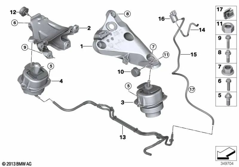 Soporte del motor derecho para BMW F15, F16 (OEM 22116853104). Original BMW