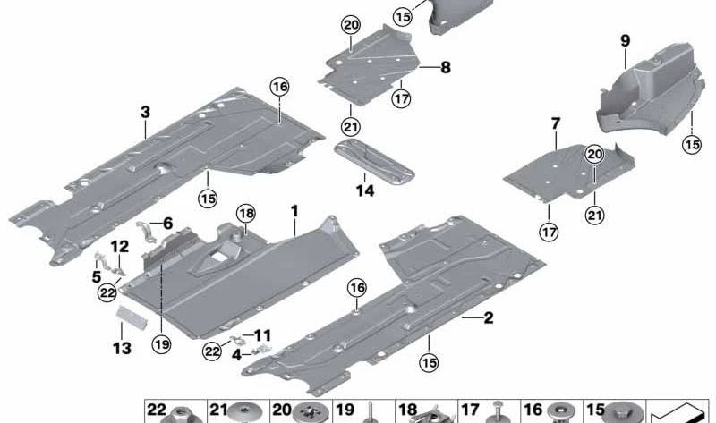 Proteção central inferior OEM 51758055961 para BMW F80, F82, F83. BMW original.