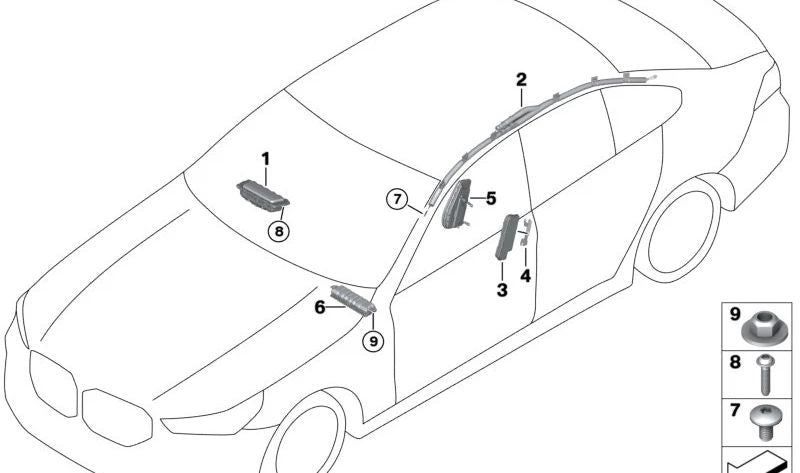 Soporte Airbag izquierdo para BMW Serie 5 G60, G61, G90, Serie 7 G70 (OEM 72125A21B33). Original BMW