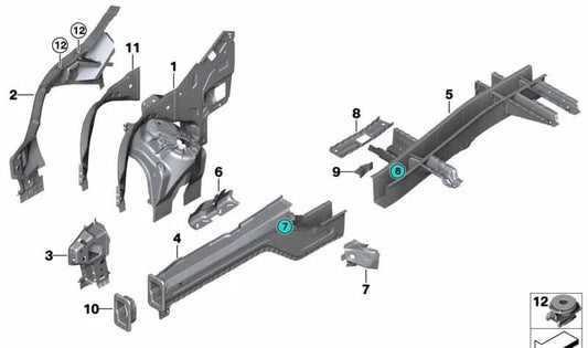 Soporte de paso de rueda interior derecho para BMW X5 E70, F15, F85, X6 E71, F16, F86 (OEM 41117442776). Original BMW