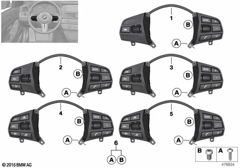 Interruptor Volante Multifunción Deportivo para BMW F20, F21, F22, F23, F30, F31, F34, F35, F32, F33, F36 (OEM 61319261861). Original BMW.