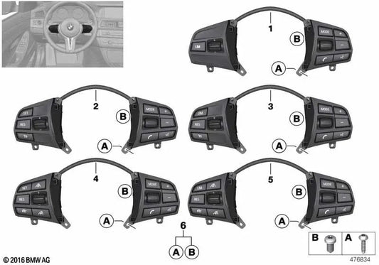 Multifunction Sport Steering Wheel Switch for BMW F20, F21, F22, F23, F30, F31, F34, F35, F32, F33, F36 (OEM 61319316954). Original BMW