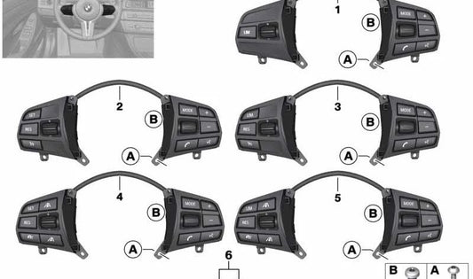 Deportive Multi -Collars -Schalter für BMW 1 F20N -Serie, F21N, Serie 2 F22N, F23N, Serie 3 F30, F31, F34, F35, Serie 4 F32, F33, F36 (OEM 61319316955). Original BMW