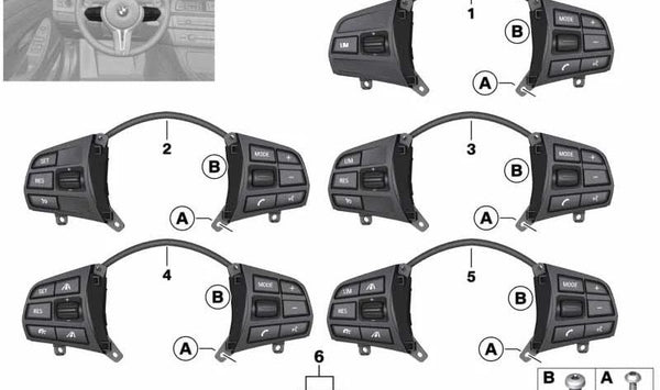 Botón multifunción para volante deportivo OEM 61319261862 para BMW F22, F23, F30, F31, F34, F35, F32, F33, F36. Original BMW.