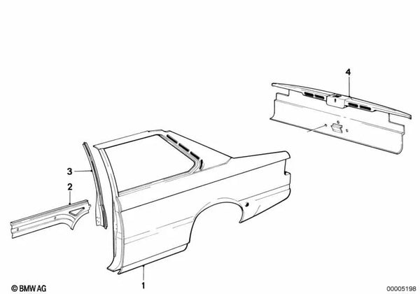 Lista de pecho trasera izquierda para BMW Serie 3 E21 (OEM 41211846663). Original BMW.