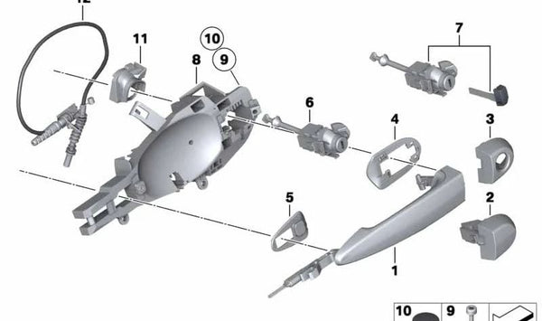 Soporte del tirador exterior de la puerta izquierda para BMW X1 E84 (OEM 51212992973). Original BMW