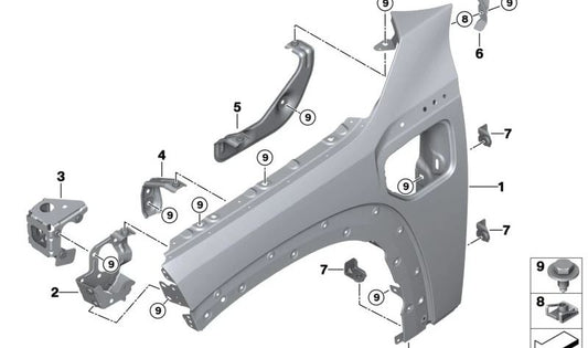 Soporte del panel lateral delantero derecho para BMW G09 (OEM 41355A2FCF4). Original BMW