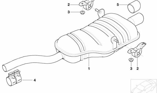 Silenciador trasero OEM 18107509317 para BMW Serie 3 E46 (Todos los modelos compatibles). Original BMW