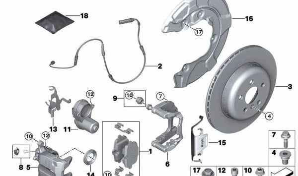 Soporte de freno plateado derecho para BMW G11, G11N, G12, G12N (OEM 34206891918). Original BMW