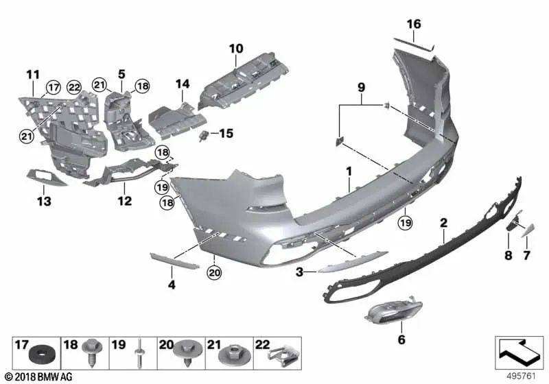 Moldura del parachoques trasero izquierdo para BMW G07 X7 (OEM 51128074021). Original BMW