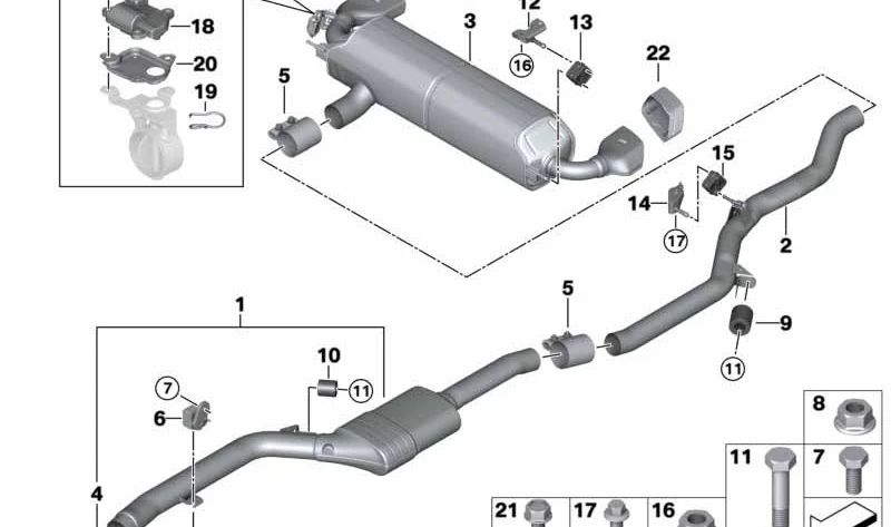 Amortiguador de vibraciones OEM 18307607696 para BMW F20, F21, F07, F11, F18, G30, G31, F06, G32, F01, F02. Original BMW.