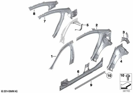 Hinterer rechter innerer Seitenrahmen für BMW F10 (OEM 41217361404). Original BMW.