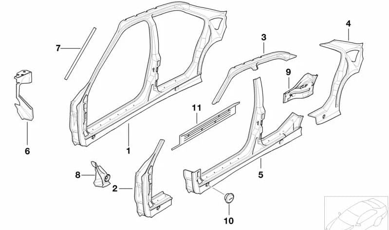 Panel lateral derecho OEM 41008224776 para BMW E36. Original BMW.