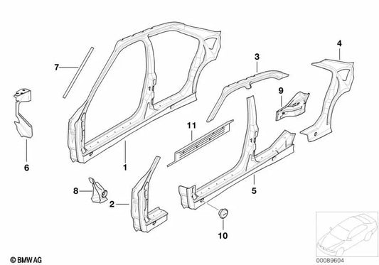 Left outer C-pillar for BMW 3 Series E36 (OEM 41008132917). Original BMW.