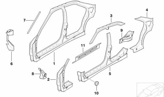 A-Columna exterior derecha para BMW Serie 3 E36 (OEM 41218130102). Original BMW