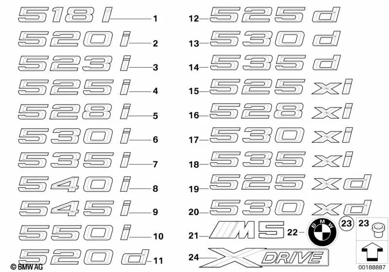 Emblema para BMW E60, E60N, E61, E61N (OEM 51147066926). Original BMW.