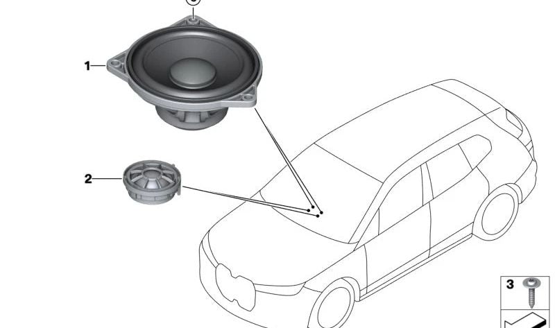 Altavoz de sonido medio OEM 65139441894 para BMW I20, F65, F66, U25. Original BMW.