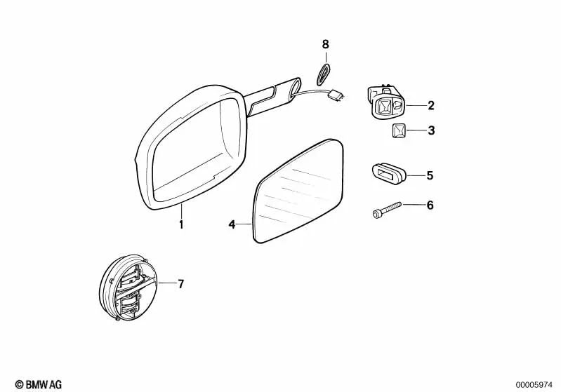 Retrovisor exterior eléctrico derecho para BMW F07, F10, F11, F06, F12, F13, F01N, F02N (OEM 51162291736). Original BMW.