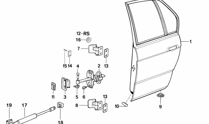 Bisagra de puerta trasera inferior izquierda para BMW Serie 7 E32 (OEM 41521951145). Original BMW