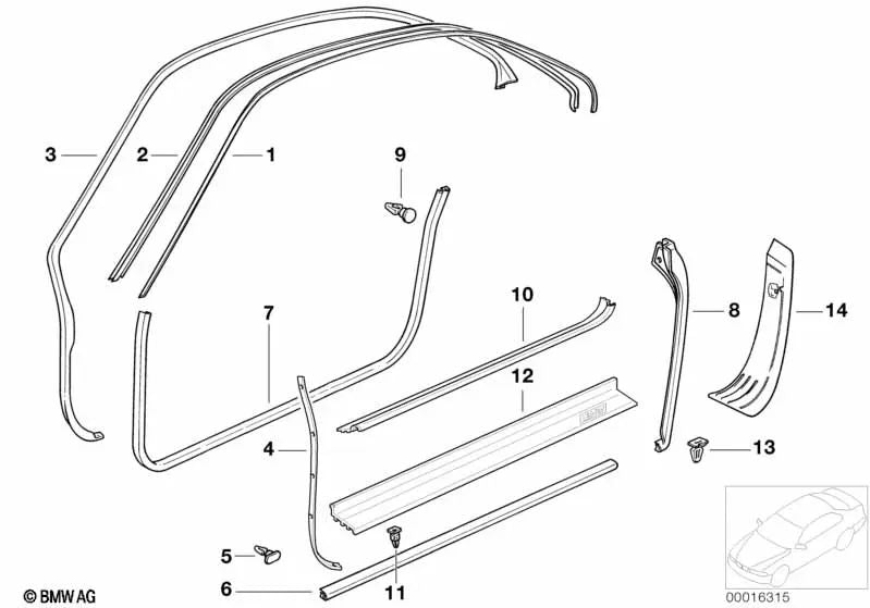 Moldura de techo izquierda para BMW E31 (OEM 51711970105). Original BMW