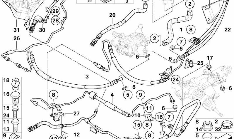 OEM Assisted Adressrohrunterstützung 32416756132 für BMW E60, E61, E63, E64, E65, E66. Original BMW.