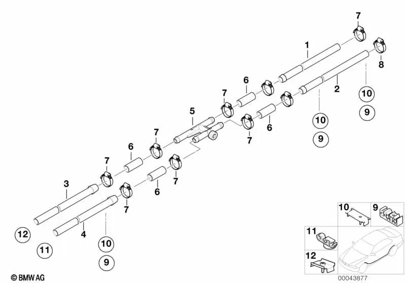 Tubería de combustible trasera para BMW Serie 7 E38 (OEM 16121184993). Original BMW