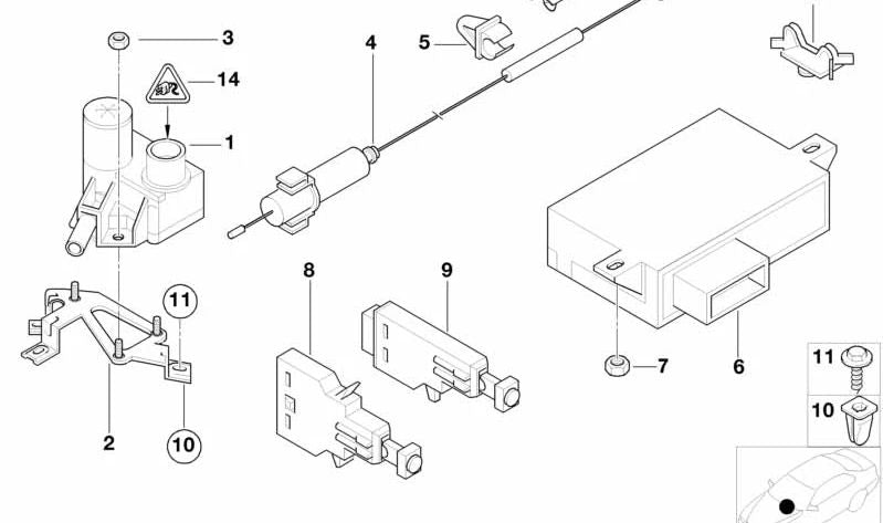 Soporte de conexión enchufable negro para BMW E87, E88, F20, F21, F52, E46, E90, E91, E92, E93, E39, E38, E65, E66, E84, E83, F25, E53, E89, E52 (OEM 61138368576). Original BMW.