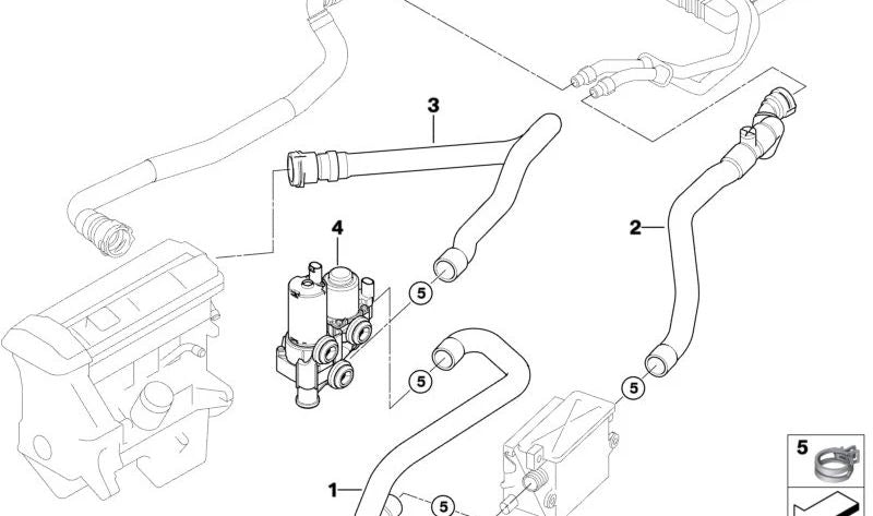 Manguera del radiador y calentador OEM 64213400409 para BMW X3 E83. Original BMW.