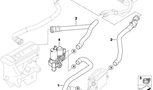 Manguera del radiador y calentador OEM 64213400409 para BMW X3 E83. Original BMW.