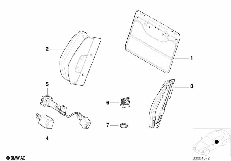 Cojín lumbar derecho para BMW Serie 3 E46, Serie 6 E63 (OEM 52102695398). Original BMW