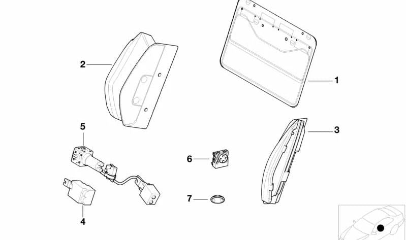 Interruptor ajuste ancho respaldo izquierdo para BMW E46, E63 (OEM 52102695395). Original BMW