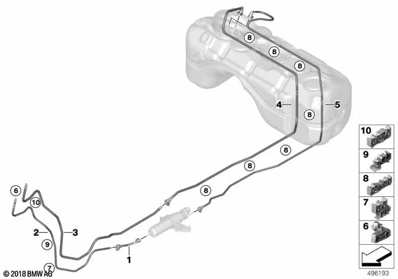 Línea de retorno de combustible trasera para BMW G01, G01N, G02, G02N (OEM 16127404140). Original BMW