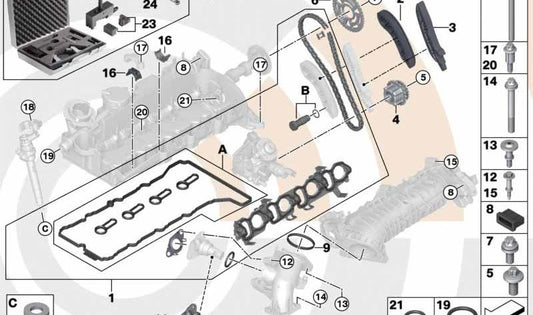 Juego de reparación cadena de distribución abierta arriba para BMW Serie 3 E90N, E91N, X1 E84 (OEM 11312365581). Original BMW