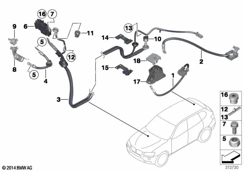 Underfloor Positive Battery Cable for BMW F25 (OEM 61129283787). Original BMW