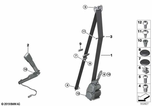 Cinturón REMA delantero derecho para BMW Serie 3 F30, F31, F34, F35, F80, Serie 4 F36 (OEM 72117383322). Original BMW