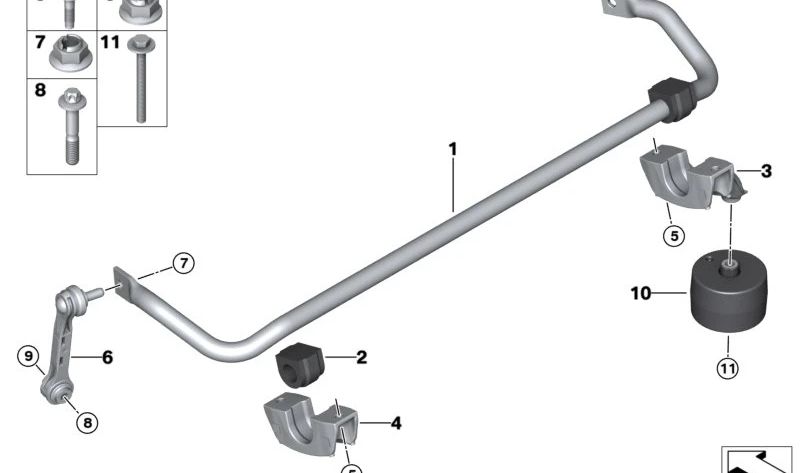 Barra estabilizadora trasera OEM 33506861457 para BMW G30, G31, G11, G12. Original BMW.