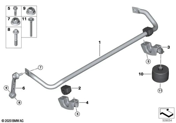 Estabilizador Trasero para BMW Serie 5 G30, G30N Serie 7 G11, G11N, G12, G12N (OEM 33506861458). Original BMW.