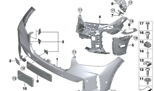 Upper left bumper guide for BMW X5 F95, G05 (OEM 51117421849). Original BMW