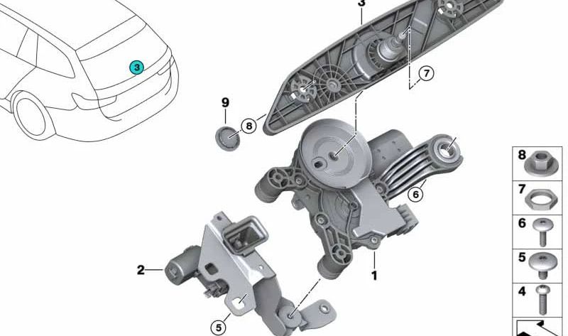 Motor de limpiaparabrisas trasero para BMW Serie 3 G21, G21N, G81, Serie 5 G31, G31N (OEM 67637447093). Original BMW