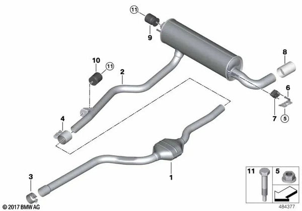 Tubo delantero para BMW Serie 1 F20N, F21N (OEM 18308578556). Original BMW