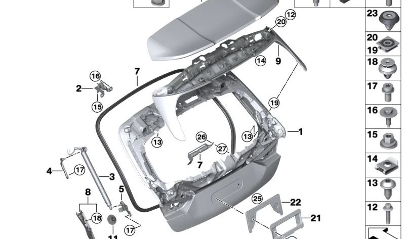 Spoiler del Portón Trasero Imprimado para BMW Serie 1 F40, F70 (OEM 51627456070). Original BMW