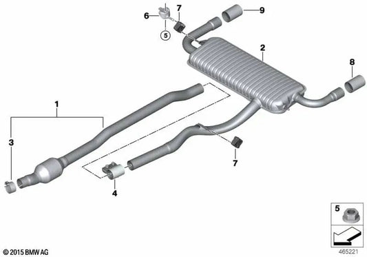 Silenciador trasero para BMW F46N (OEM 18308593690). Original BMW