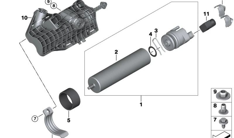 OEM -Kraftstofffilterunterstützung 13328508571 für BMW E70, F15, E71. Original BMW.