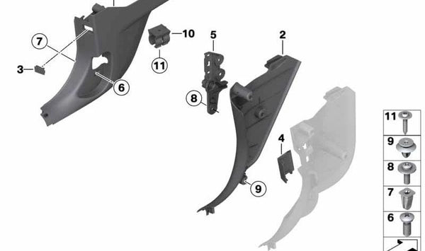 Revestimiento lateral delantero izquierdo OEM 51437291091 para BMW F30, F31, F34, F80, F32, F33, F36, F82, F83. Original BMW.