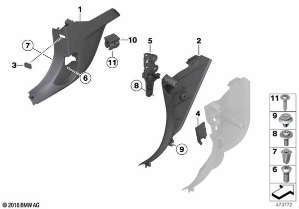 Revestimiento lateral delantero izquierdo para BMW F32N, F33N, F82N, F83N (OEM 51437315141). Original BMW.