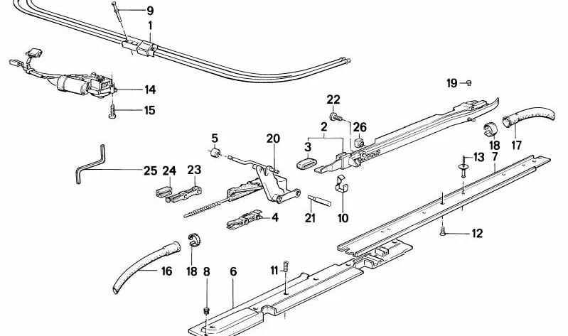 Transmisión techo corredizo eléctrico para BMW Serie 5 E34, Serie 7 E32 (OEM 54131378645). Original BMW