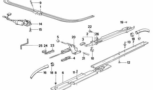 Transmisión techo corredizo eléctrico para BMW Serie 5 E34, Serie 7 E32 (OEM 54131378645). Original BMW