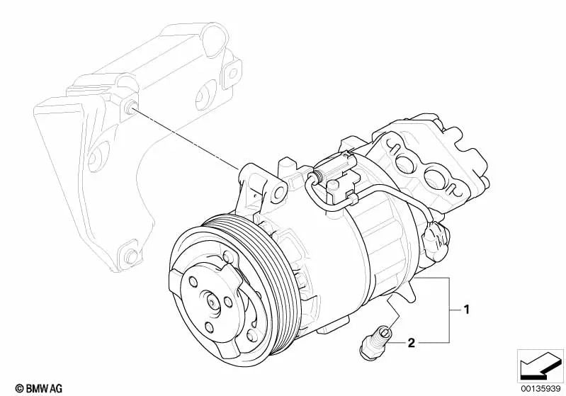 Compresor de aire acondicionado para BMW E81, E82, E87, E88, E90, E91, E92, E93, E84 (OEM 64529182793). Original BMW.