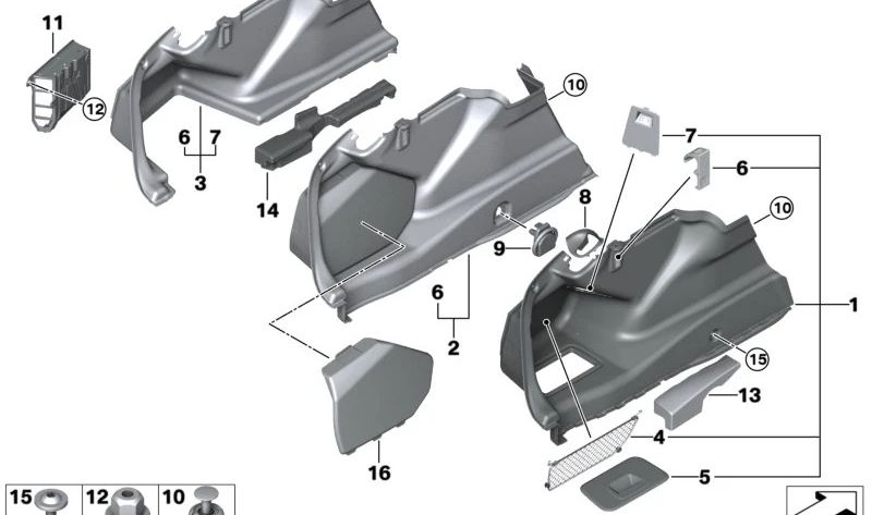 Revestimiento lateral maletero izquierdo OEM 51478073170 para BMW F90, G30. Original BMW.