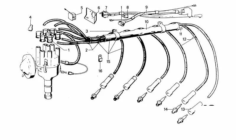 Tubo de cables de encendido OEM 12121351194 para BMW E12, E28, E24, E23. Original BMW.